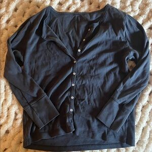 Brandy navy blue quarter length button up top